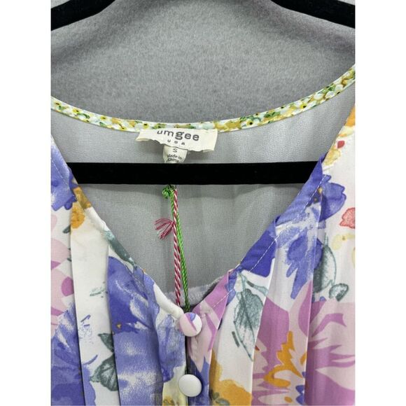 NWT Umgee Women's Multicolor Floral Puff Sleeve Pleated Ruffle Mini Dress Small - Picture 4 of 10